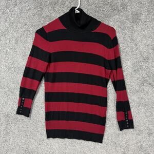 Express Sweater Womens M Red Black Striped Turtleneck Ribbed Grunge Emo Alt Goth